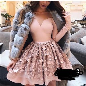 Blush pink appliqué tulle embellished mini dress